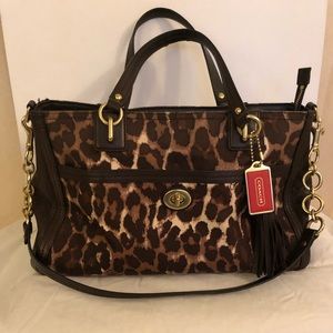Coach canvas and leather animal print handbag
